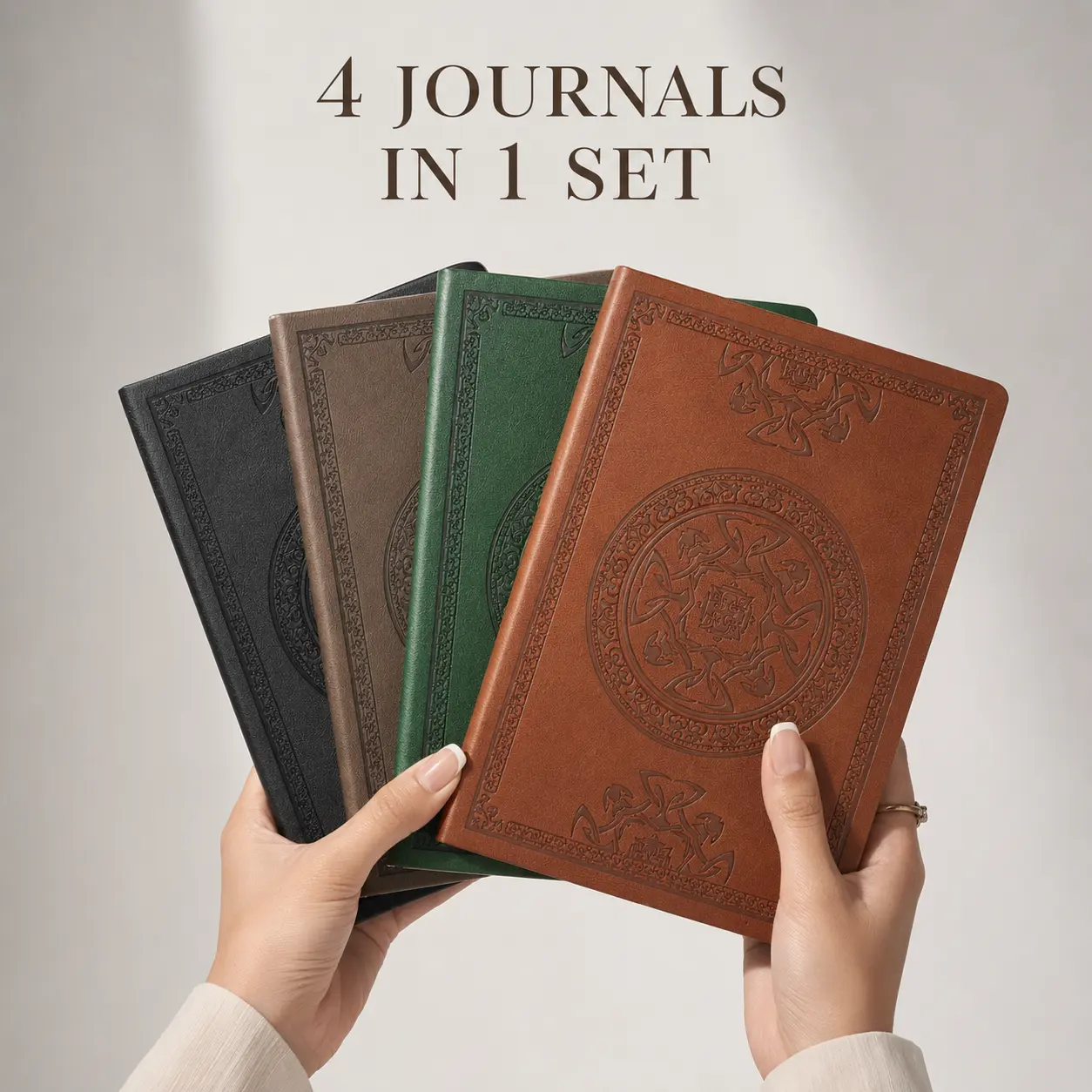 CAGIE 4-Pack Vintage Softcover A5 Embossed Leather Journals, 288-Page Notebooks for Writing - Office Accessories, Unique Gifts for Men and women (Father's Day, Dad, Boyfriend), Father's Day Gifts grimoire journal school supplies student gift