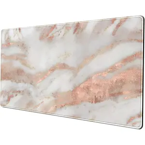 Rose Gold Marble Desk Mat Cute Desk Decor Mouse Pad, Abstraction Metallic Luxury Large Gaming Mousepad (24x14 in), Women Girly Keyboard Mat Computer Desk Pad for Work/Office/Home