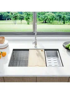 Silver S  Kitchen Sink, 30/33 Inch Brushed Nickel Undermount Kitchen Bar Sink With Single-Tier Track, Stainless Steel 16 Guage Single Bowl Kitchen Sinks, Family And Bar Sink With Full Accessories Hal