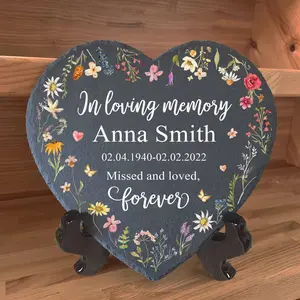 Personalized Memorial Slate Stone Plaque, Custom Photo Remembrance Gift, Sympathy Gift for Loss of Loved One, In Loving Memory Keepsake, In Loving Memory Gift, Sympathy Keepsake for Mom Dad Husband Wife Pet, Bereavement Funeral Remembrance Decor