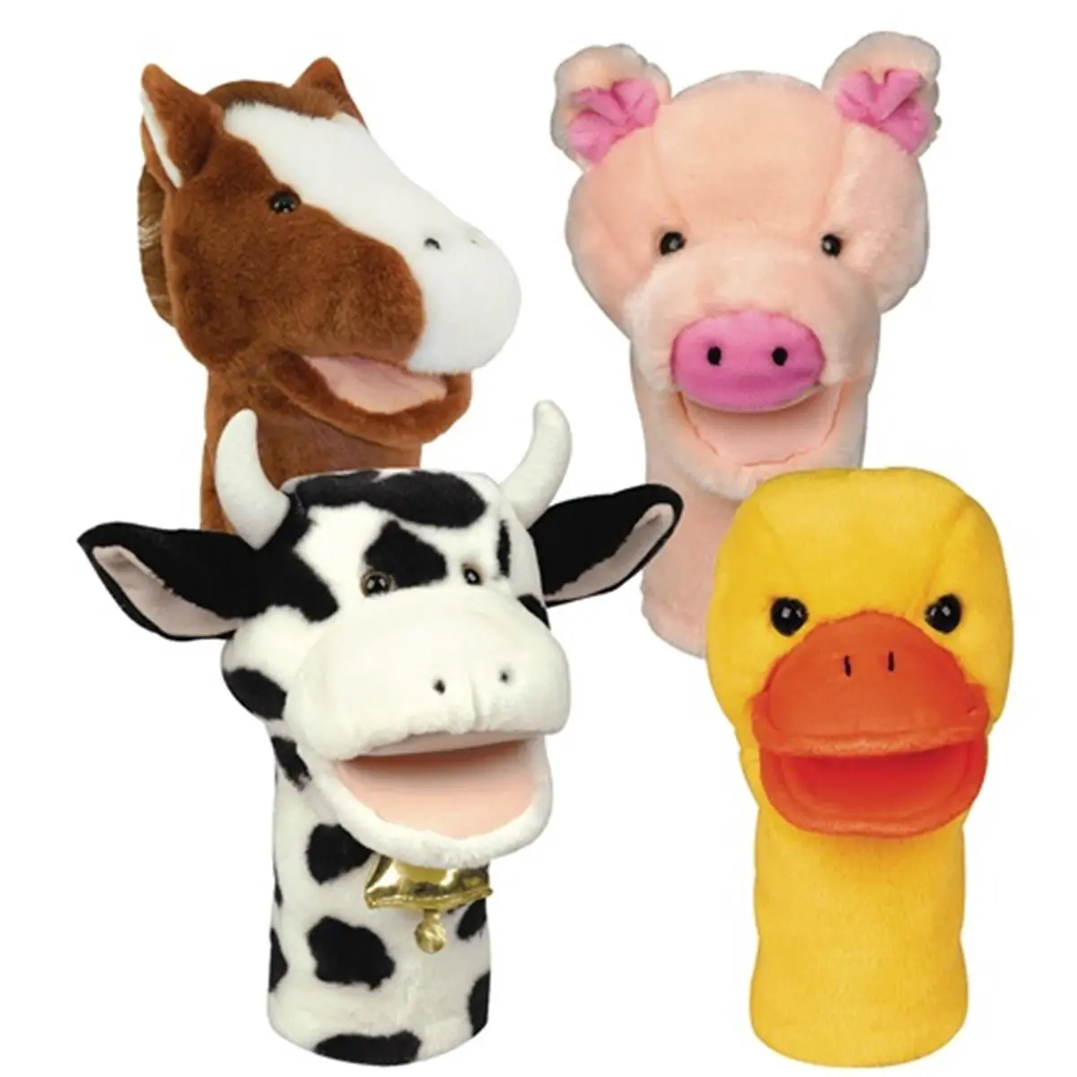 212 MAIN Surface-Washable Plush Farm Animal Stuffed Puppets - 12in Tall Interactive Dog & Cat Pet Accessories for 3-4 Years Old, Sensory Activities (Pig, Cow, Duck, Horse)