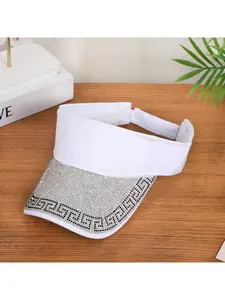 Hat with rhinestones, open-top, trendy Korean style, youth fashion, versatile capless hat, spring and autumn street sun hat