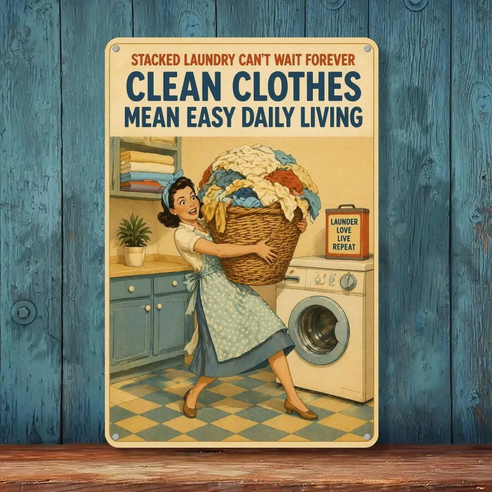 Stacked Laundry Can't Wait Forever Retro Pin Up Laundry Room Metal Tin Sign 8x12in Vintage Laundry Quote Wall Decor Home Washing Space Wall Sign