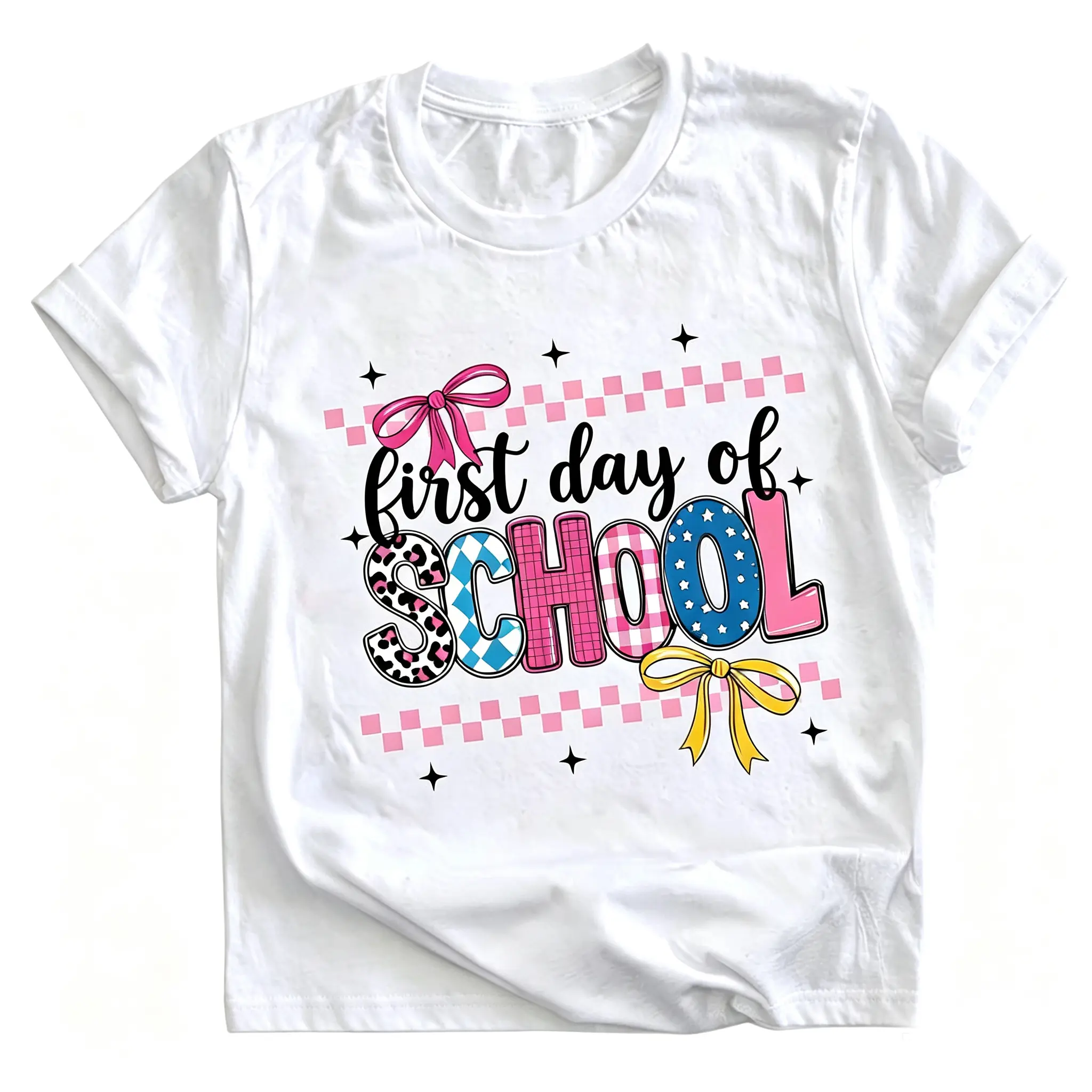 First Day of School Essential! Loose Preppy Style Tee for Boys & Girls, Classic Round Neck Comfortable School Outfit