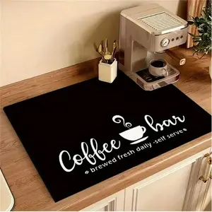 Coffee Bar Printed Dish Drying Mat, 1 Count Non-slip Coffee Machine Mat, Multipurpose Absorbent Table Mat for Kitchen Counter, Coffee Maker Mat, Tableware