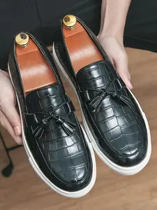 Men's Fashionable All-match Crocodile Embossed Loafers, Casual Comfortable Tassel Design Slip-on Flat Loafers for Daily Wear, Fashion Shoes for Party, Daily Clothing Decor