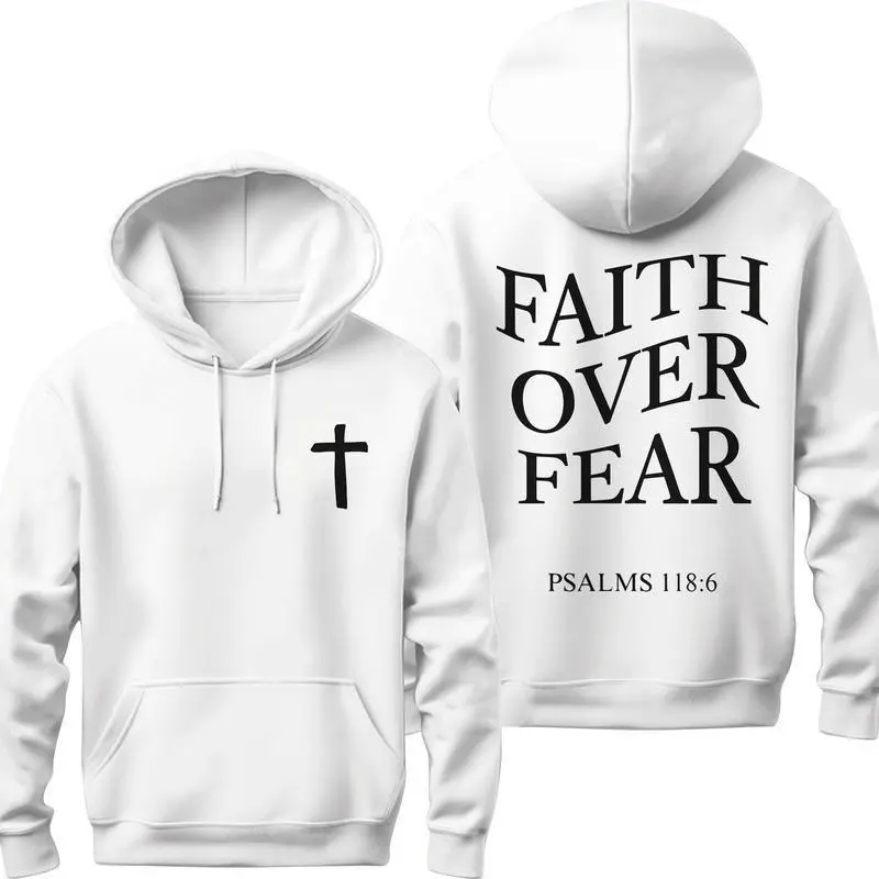 Faith Over Fear Christian Graphic Hoodie, Relaxed Fit Pullover for Men and Women, Soft Fabric Minimalist Urban Streetwear, Menswear