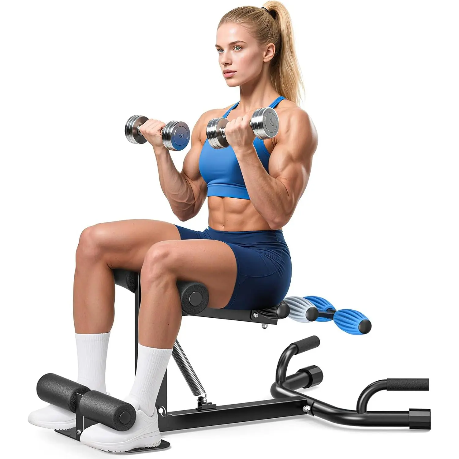 Sturdy 3-in-1 Squat Machine, Strength Training Equipment for Functional Training Workout and Leg & Ab Workouts, Foldable with Adjustable Height and Beginner Support, Supports up to 300lbs, Compact Storage, Folds Easily