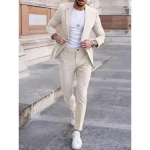 Two-piece Set Men's Solid Color Business Suit Set Slim Fit Blazer Pants  Dress Set for Men All Seasons Going Out Outfit Tuxedo Style High Quality Wool Blend Fabric Wrinkle Resistant Easy Care Suitable for Office Meetings Weddings