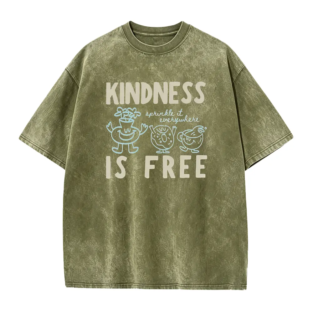 Women's Soft Fitted Seamless Basic Graphic Top - Kindness Is Free Funny Sprinkled Doughnut Empathy Design, Short Sleeve Cotton Fabric, Casual, Machine Washable