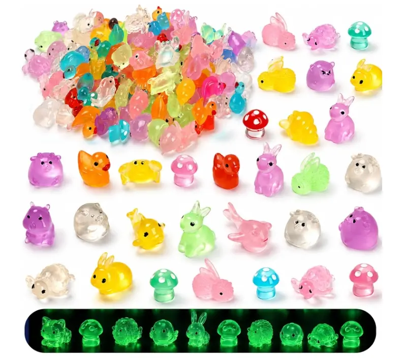 200PCS Mini Resin Animals Variety Pack Glow in The Dark, Miniature Figurines in Bulk & Tiny Ducks, Mini Figures to Hide, Fairy Garden Accessories Outdoor, Desk Pets Toys, Small Little Plastic Animals