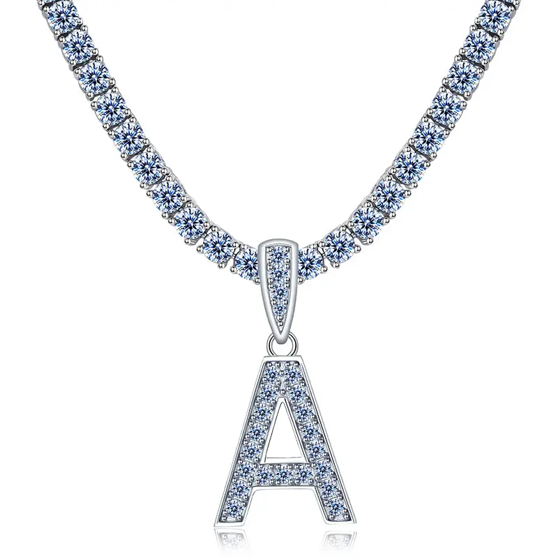 Moissanite A-Z Letter Initial Pendant, 1CT Silver Script Initial Necklace, Exquisite Trendy Fashion Alphabet Jewelry, Unisex Names Accessory for Daily Wear, Exquisite Trendy Pendant, Fashion Alphabet Pendant