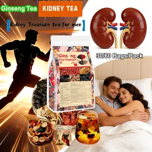 Kidney Tea Formula 30 Count Travel Size Ginseng Six Treasure Tea with Maca Mulberry Goji Berries Turmeric Herbal Tea Natural Kidney Cleanse & Detox Caffeine-Free Herbal Tea Bags For Men Women