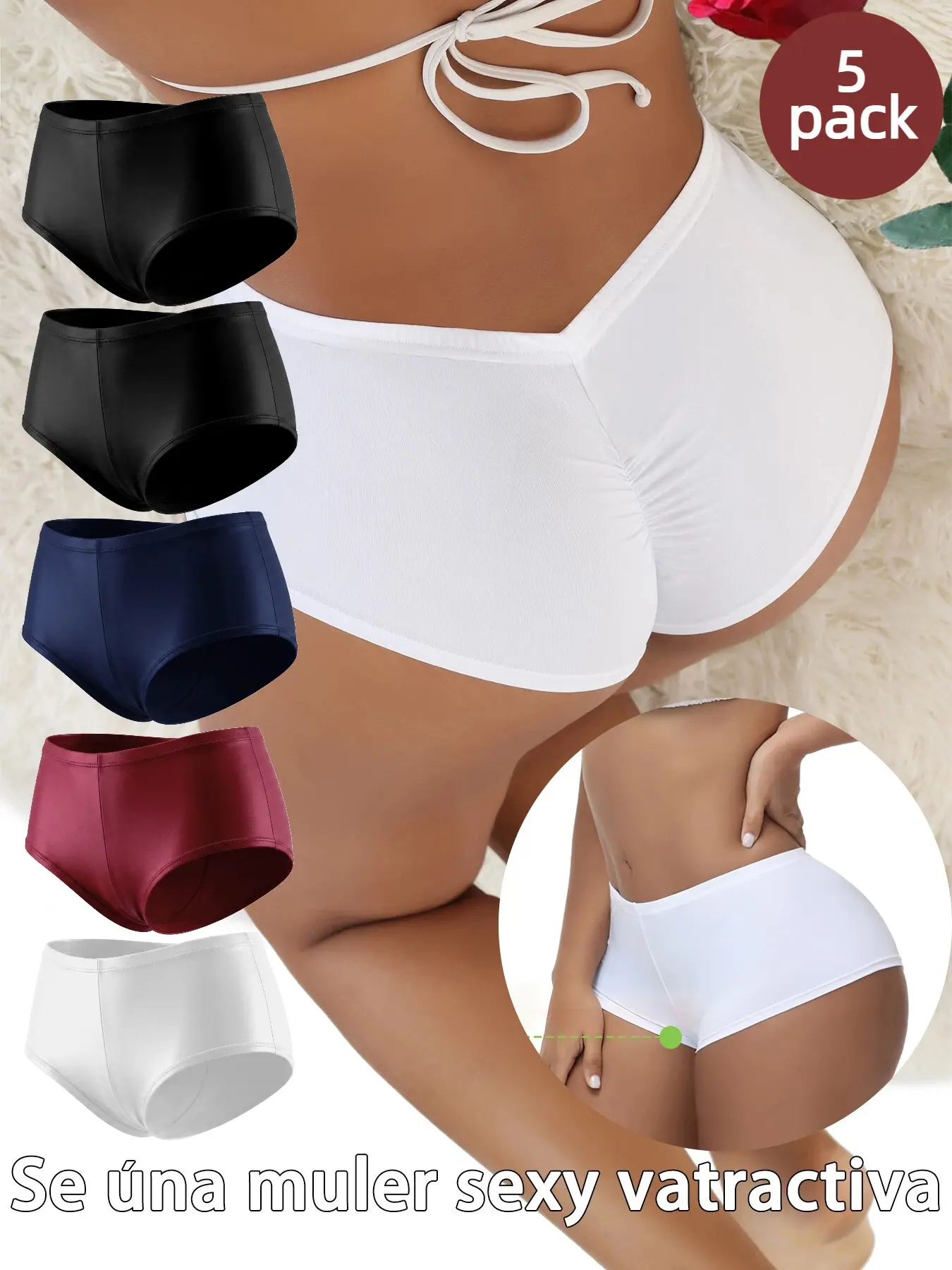 New Women's Butt-Lifting Underwear, Casual Solid Color Seamless Swim Fabric Briefs, Comfortable Breathable Skin-Friendly Panties, 5 Pcs Set