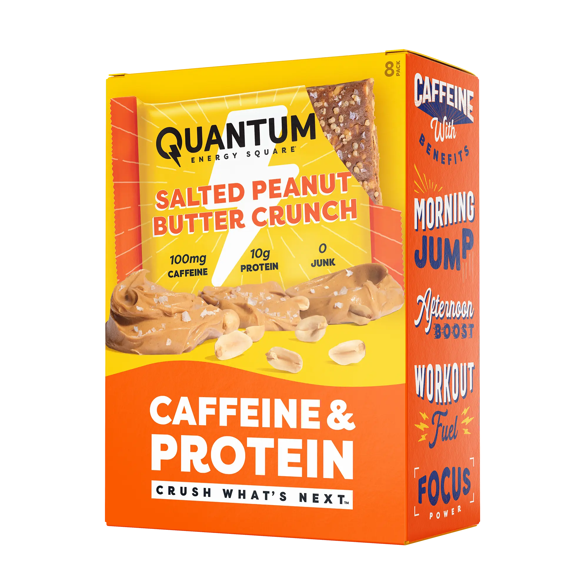 Quantum Energy Square Healthy Protein Energy Bars Salted Peanut Butter Crunch 8Pk Snack - Organic Caffeine with Balanced Macronutrients, 10g Plant-Based Protein, Vegan, Gluten-Free, Non-GMO