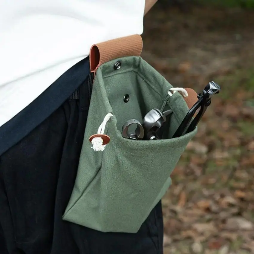 Solid Canvas Foraging Bag with Waist Slip Pocket, Lightweight & Compact Hiking Accessories for Camping and Fruit Picking