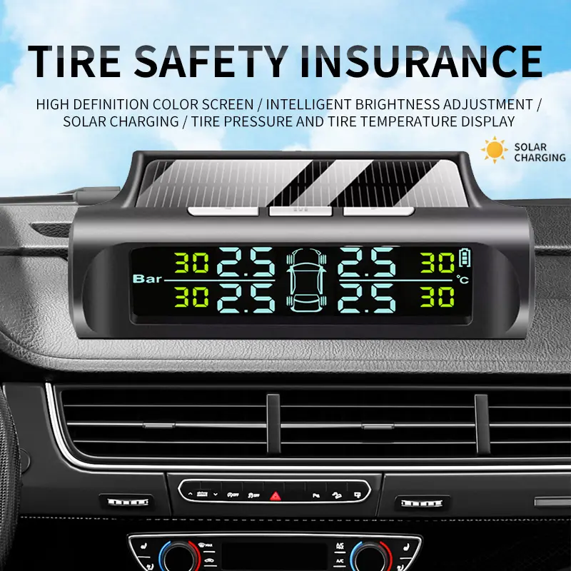 GYIOEUPT Digital  Pressure Monitoring System (TPMS) for Cars - Solar-Powered, USB-Rechargeable, 4 External Sensors, 6 Safety Alerts, Real-Time Color LCD Display (Automotive  Repair Tool) rubber nail kit tire plug patch repair kit clear battery power save