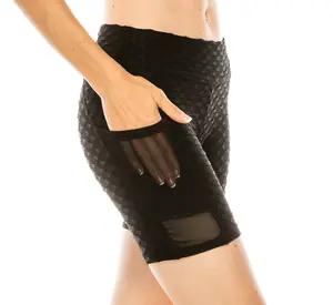 LA12ST Women Workout Shorts Brazilian Textured Booty Leggings Shorts Anti-Cellulite Scrunch Honeycomb Butt Ruched Lift Black