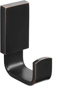 Brass Clothes Hook Single Towel Hook for Bathroom Kitchen Garage Square Style Robe Hooks Coat and Hat Hook, Self Adhesive with Glue or Wall Mounted with Screws, Oil Rubbed Bronze