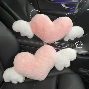 2-pack Lovely Heart Design Plush Car Headrest Pillow, Soft Neck Support & Waist Cushion, Comfortable Auto Seat Relax Pillow for Driving Rest