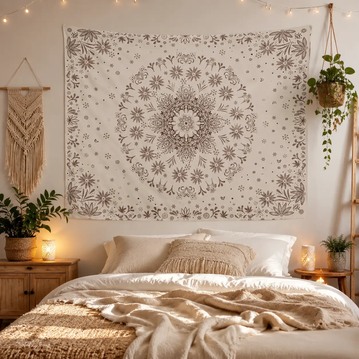 Boho Floral Mandala Tapestry Wall Hanging Bohemian Flower Medallion Tapestry Aesthetic Beige Brown Hippie Indian Small Tapestries for Bedroom Living Room Dorm Decor Landscape Retro Swiss Diy Decorative Gifts