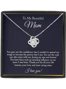 Mother's Day Gift To My Beautiful Mom Knot Pendant Necklace, Boho Style, Stainless Steel Chain, Includes Gift Box and Meaningful Card, Jewelry Gifts