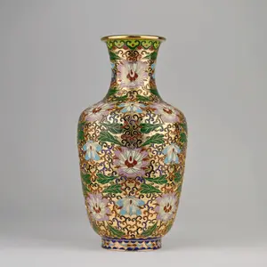 Cloisonné Vase | Enamel Vase | Gold Vase | Vintage Decor | Chinese | Floral