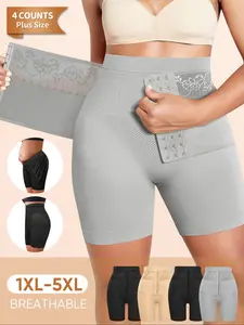Morelect 4-Pack Plus Size Waist Cincher Pants, 1xl-5xl, Breathable Fabric, Lace Trim, Tummy Control, Butt Lifting, Perfect Curve