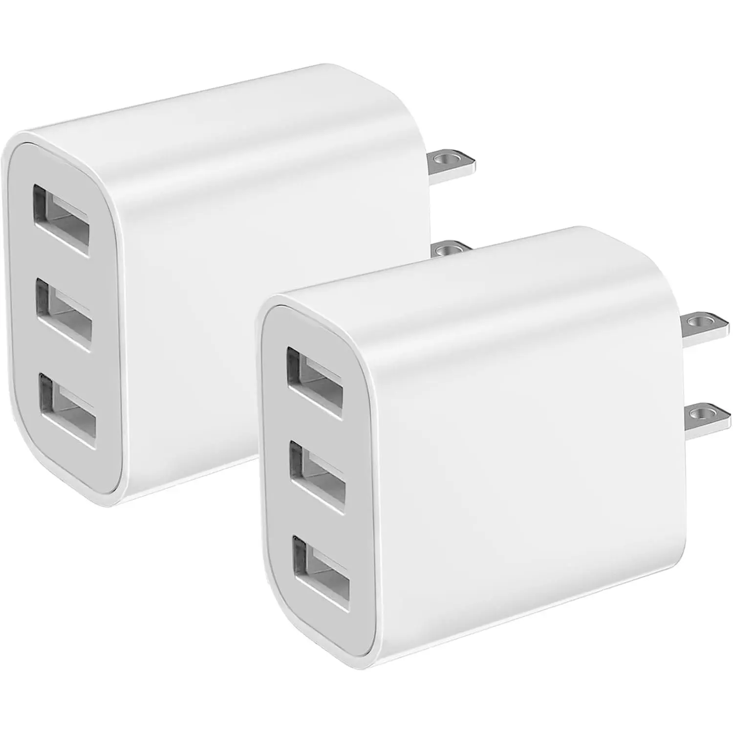 2-Pack 3-Port 5V/2.4A USB Electronic Mobile Wall Charger Cube Adapter, Overcharge Safe with Automatic Stop, Built-In Intelligence Chips, Lightweight Compact Design for iPhone 8/7/6 Plus/X, iPad, Samsung Galaxy S5-S7 Edge, LG