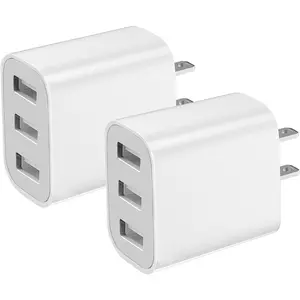 USB Wall Charger, 2 Pack 3-Port Charger Block Wall Adapter USB Charging Cube Brick Compatible with Phone 8/7/6 Plus/X, iPad, Samsung Galaxy S5 S6 S7 Edge, LG, Android and More
