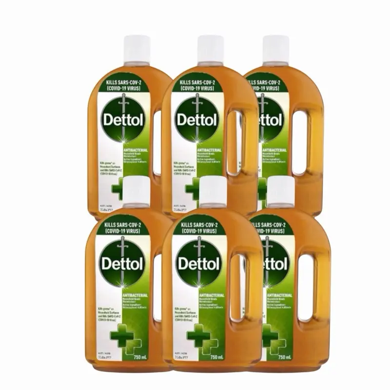 Dettol Antiseptic Disinfectant Liquid (750ml, Pack of 6) - Powerful Scented Cleaning Alternative, Home Care Solution for Household Surfaces, Kitchen Use