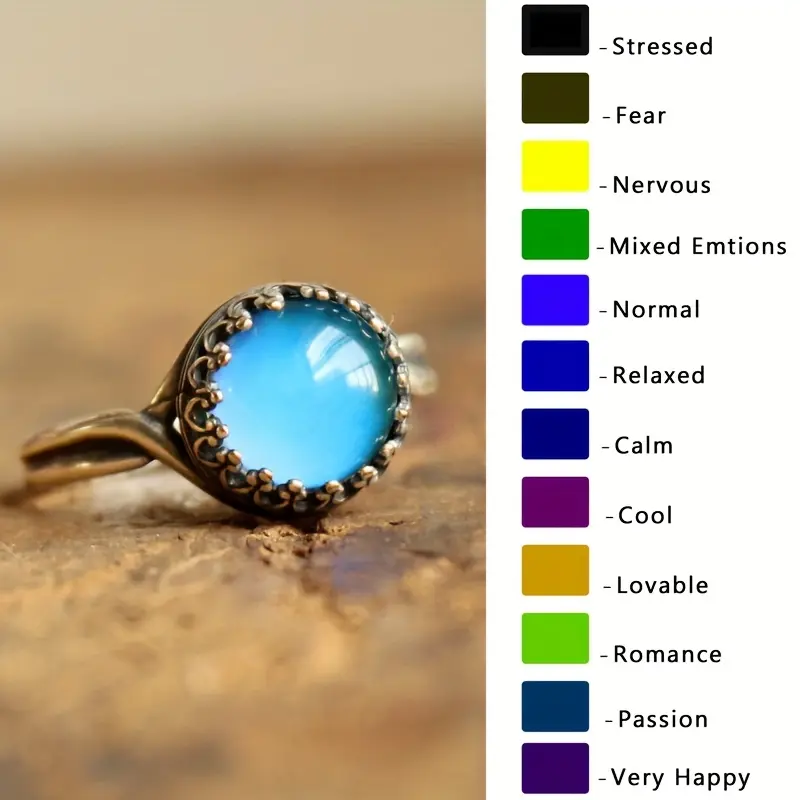 1pc Vintage Mood Ring Inlaid Thermal Discoloration Stone Retro Carving On The Edge Suitable For Men And Women Gift For Family/ Friends/ Lover moval  engagement  ring