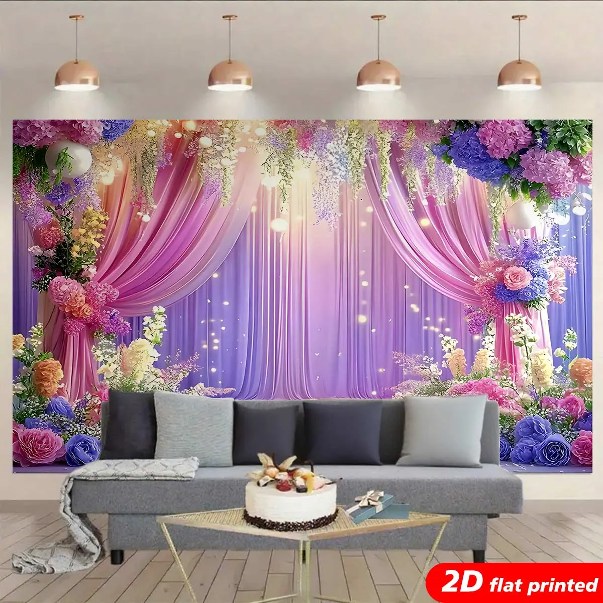 2D Flat Printed Polyester Purple Pink Flower Tapestry - Fairy-Themed Romantic Living Room Wall Decor, Lightweight Home Gift, Curtain, Baby Shower/Valentine's Day/Birthday Decor Backdrop