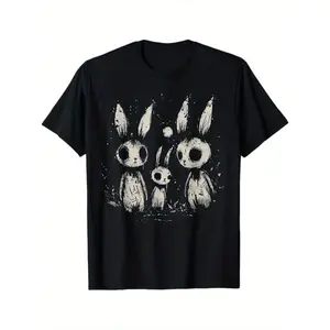 Creepy Cute Bunny Rabbits Horror Goth Grunge Alt Aesthetic Themed T-Shirt. Suitable As A Halloween Gift For People Who Like Alternative Style. 100% Cotton Black T-Shirt. S - XXXL.