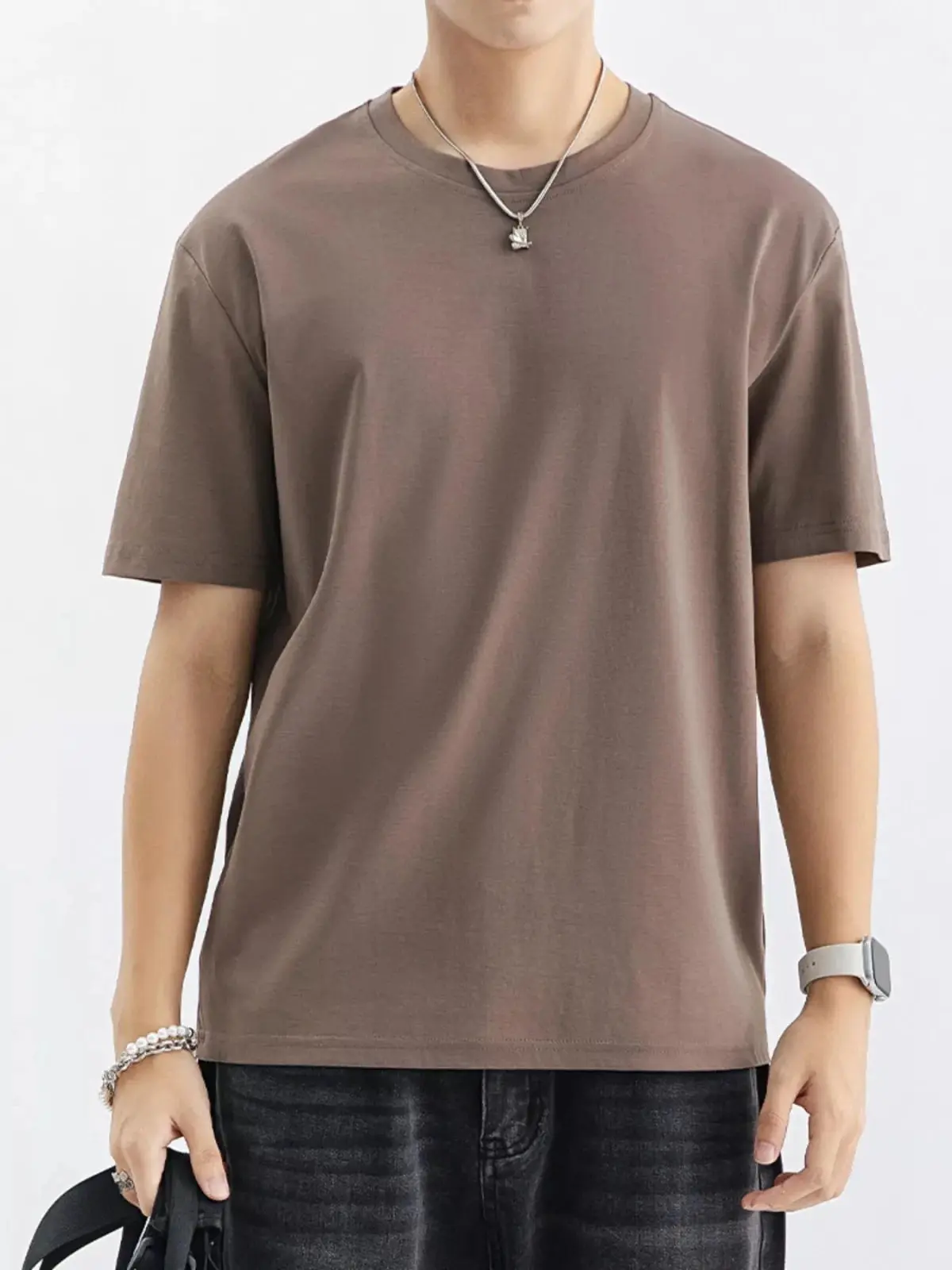 Men's Relaxed Fit Crew Neck Short-Sleeve T-Shirt - Soft Stretch Cotton-Nylon-Elastane Blend, Solid Blue, 2XL, Plain Casual Everyday Basic Top with Clean Lines