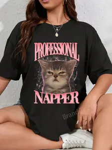 100% Cotton Professional Napper Cute Cat Meme Humor Sleepy Cats Funny T-Shirt