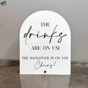 Arched Acrylic Wedding Bar Sign, /transparent, with Base, Fun English Slogan, Minimalist Design, Perfect for Weddings and Parties