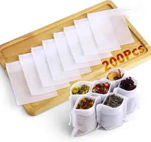 200Pcs Disposable Tea Bags for Loose Leaf Tea, Empty Tea Filter Bags for Cooking, Infuser Sachets for Spice, Coffee, Herb and More (3.54x2.75 Inch)