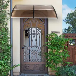 Karlhome Window Awning Door Canopy 77"x35.4", Polycarbonate Cover Front Door Outdoor Patio Awning Canopy UV Rain Snow Sunlight Protection Hollow Sheet, Brown Board & Black Bracket