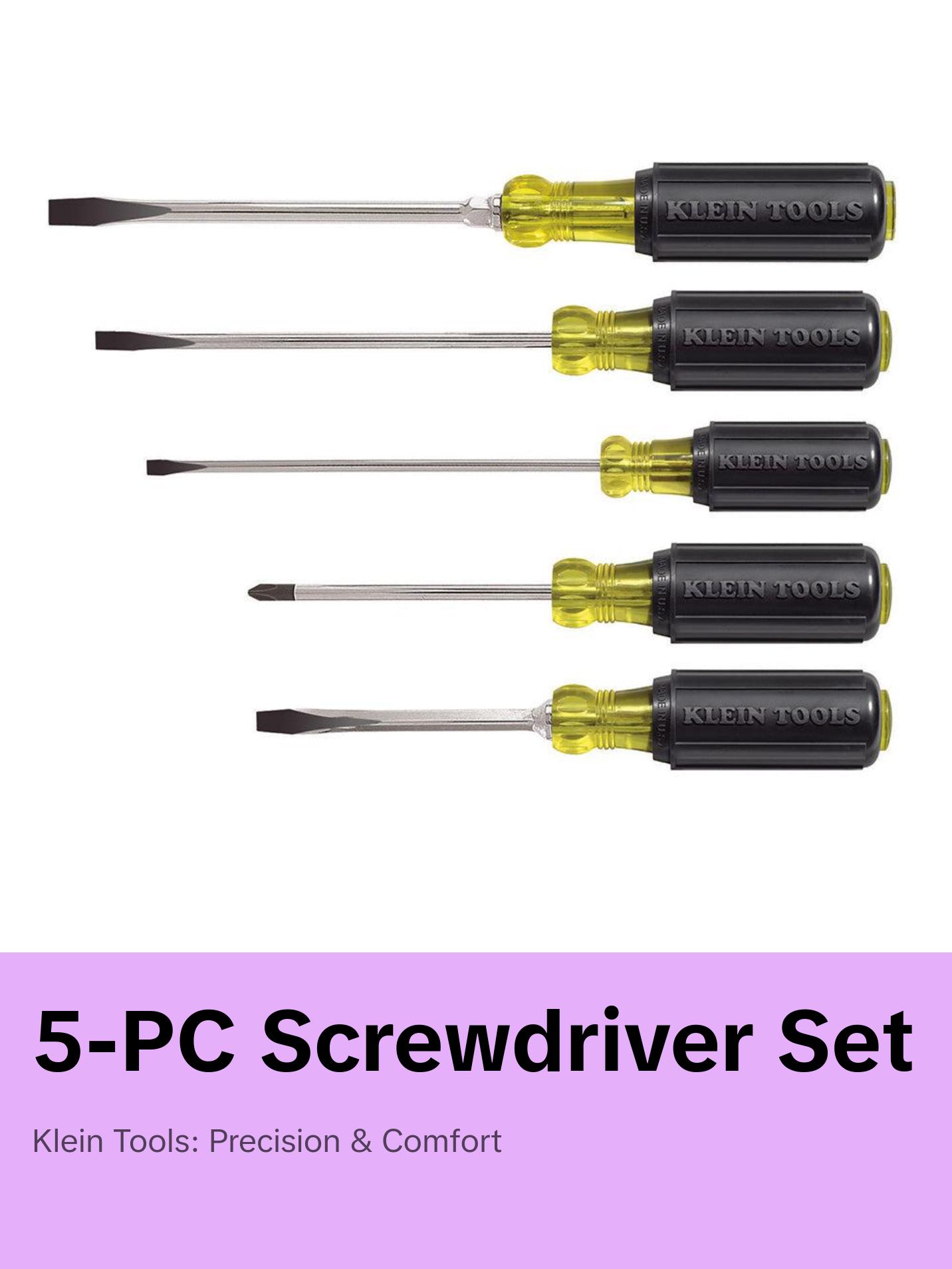 Klein Tools 85075 Screwdriver Set, Slotted and Phillips, 5-Piece