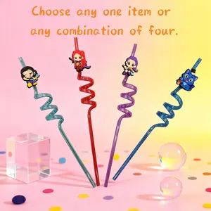 Kpop Hunterxhunter Reusable Spiral Straw, Cartoon Decorative Eco-Friendly BPA-Free Milk Tea Cup Water Bottle Straw, Anime Character Pendant Gift, Unique Spiral Design