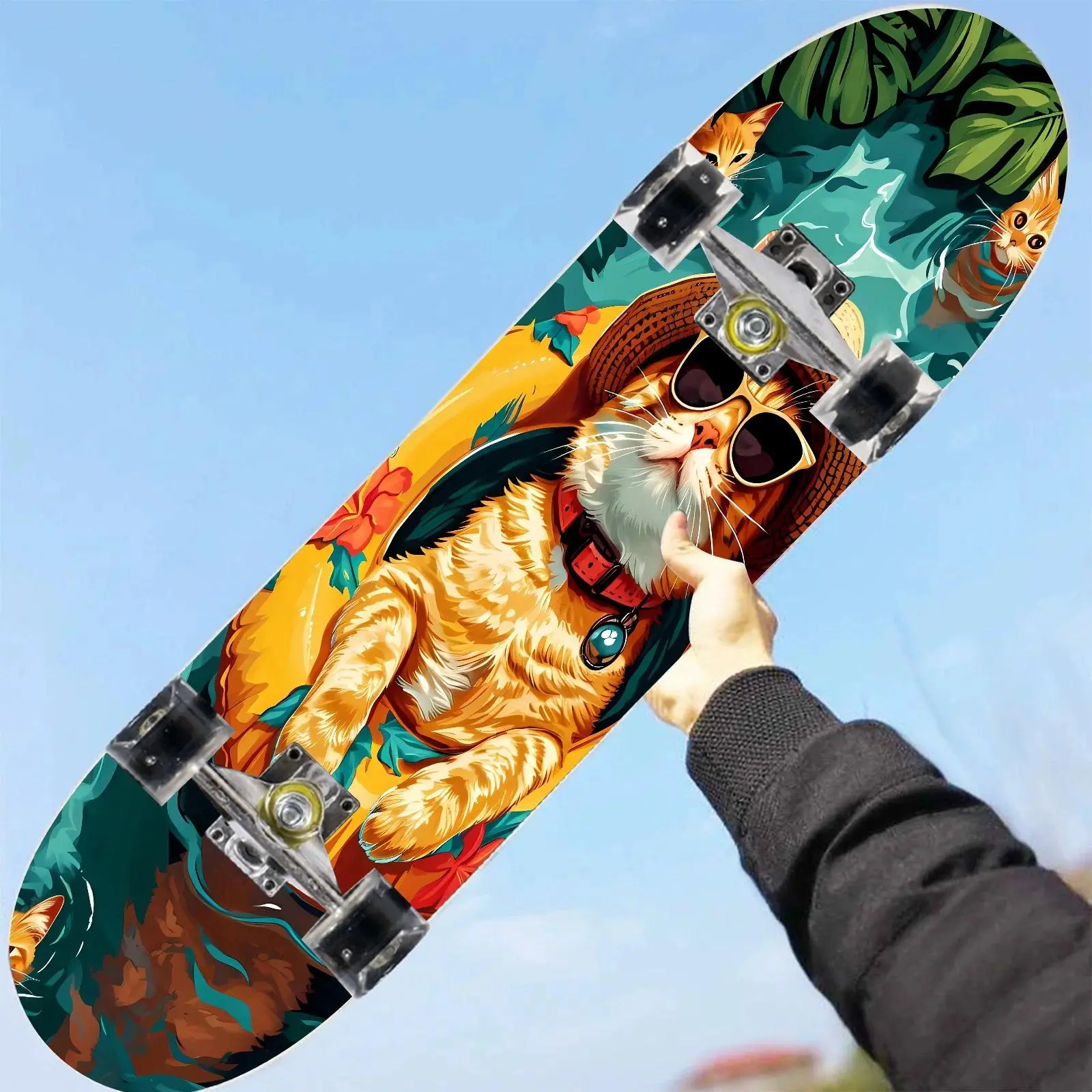 Cartoon illustration four-wheel skateboard sticker, scooter sticker - surfboard sticker, trendy decoration with street you