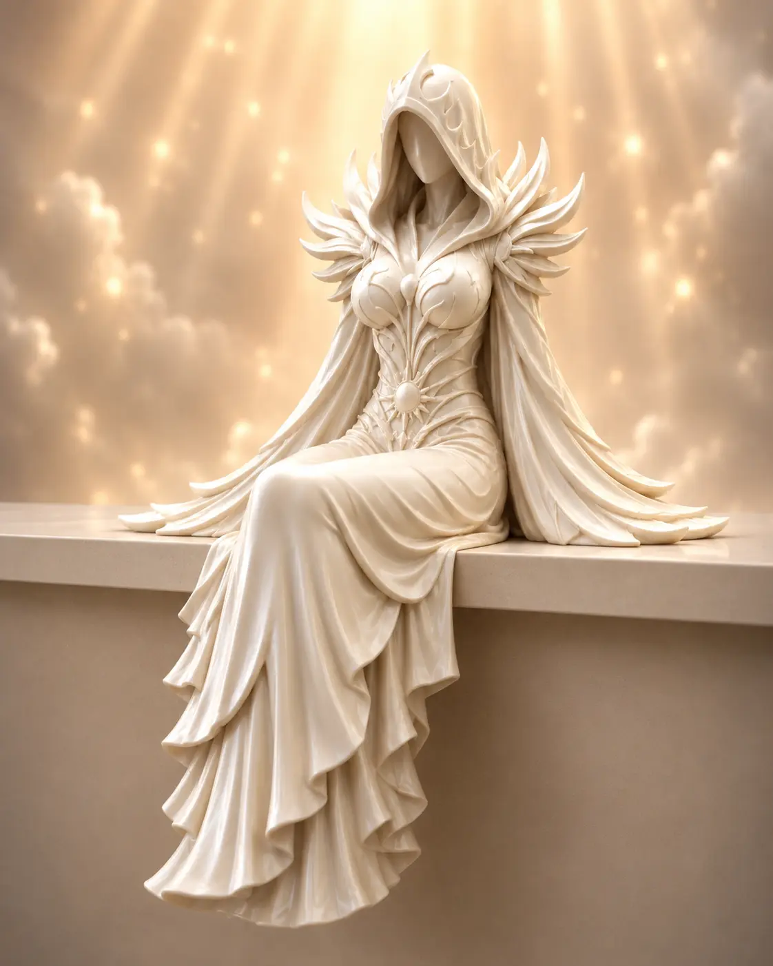 3D Printed PLA Plastic Faceless Hood Angelic Figurine - Decorative Fantasy Edge-Sitter Statue with Light Element, Home Decor Gift for Bookshelf Desk (Fantasy Collections), Decorative Figurines, 3D Printed Fantasy Edge-Sitter Figure