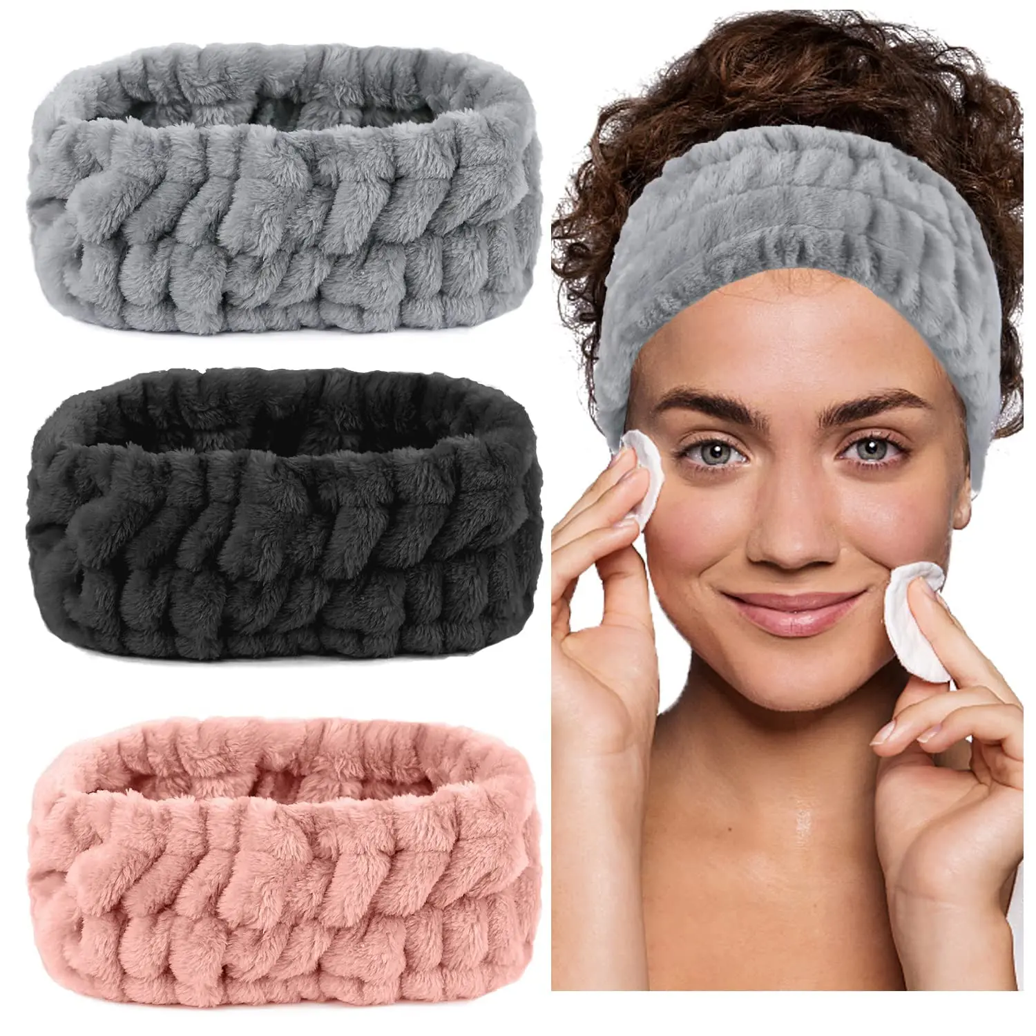 3 Pack Microfiber Towel Headbands for Washing , Facial Headbands Makeup Headband  Headband Skincare Headband Fash Wash Headband for Women and Girls