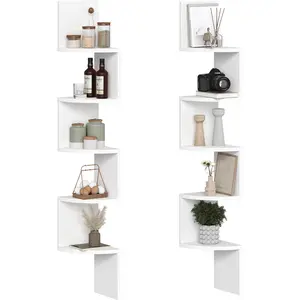 HOOBRO Corner Shelf Wall-Mounted, Set of 2 Floating Corner Shelves, 5-Tier Bookshelves for Wall Decor in Living Room, Bedroom, Home Office, White#SpringSale #BigSpringSale