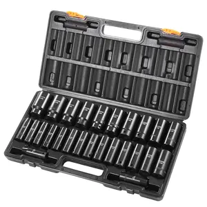 VEVOR Impact Socket Set,  1/2" 26 Piece Impact Sockets, Deep Socket, 6-Point Sockets, 1/2 Inches Drive Socket Set Impact Metric 10mm - 36mm, Cr-V Rugged Construction, with a Storage Cage