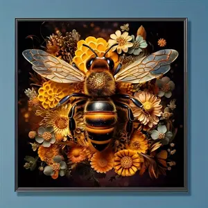 1 PC, [Bee], 5D diamond painting  kit , All-artificial round diamond painting   , diamond art embroidery kit, Handicraft, suitable for home decoration, Wall Art Painting, handmade relaxing gift, Handmade Gifts.35x35cm,  frameless, includes tool kit.