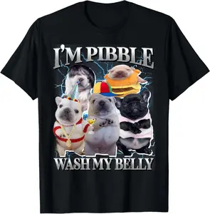 Cotton Graphic Tees Streetwear Funny Pibble Dog Meme Brainrot Wash My Belly T-Shirt