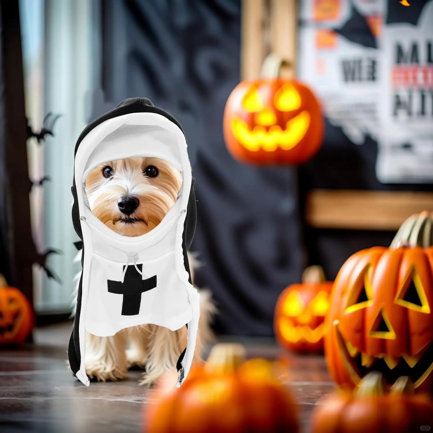 Christmas Cat Nun's Robe - Fun pet gift role-playing costume, suitable for cats and small to medium-sized dogs, adjustable nun's robe, suitable for parties, Christmas, and holidays - Cute pet costumes and accessories