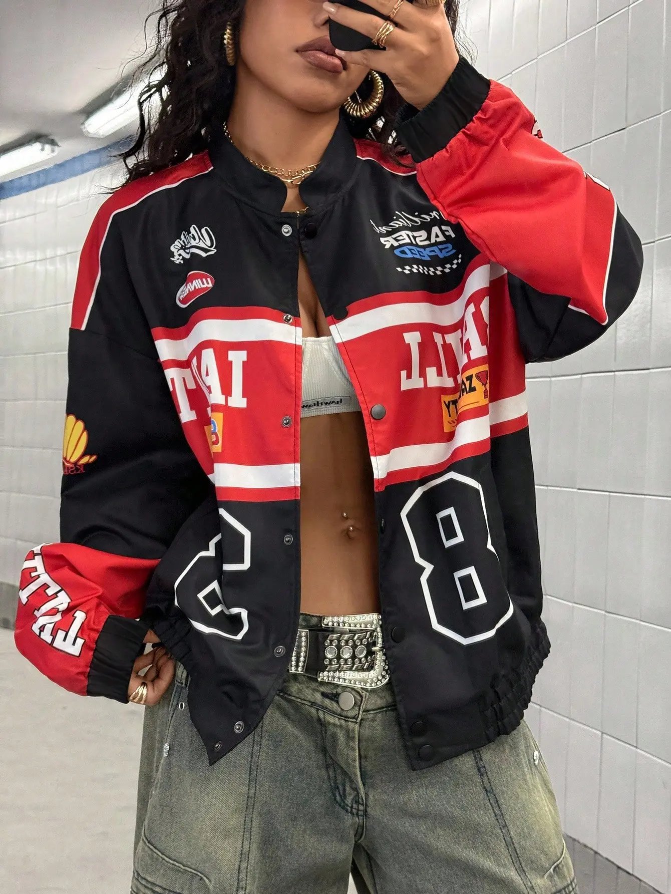 NBH Women's Moto Biker Jacket Fashion PU Leather Cropped Bomber Y2K Streetwear Outerwear Going Out